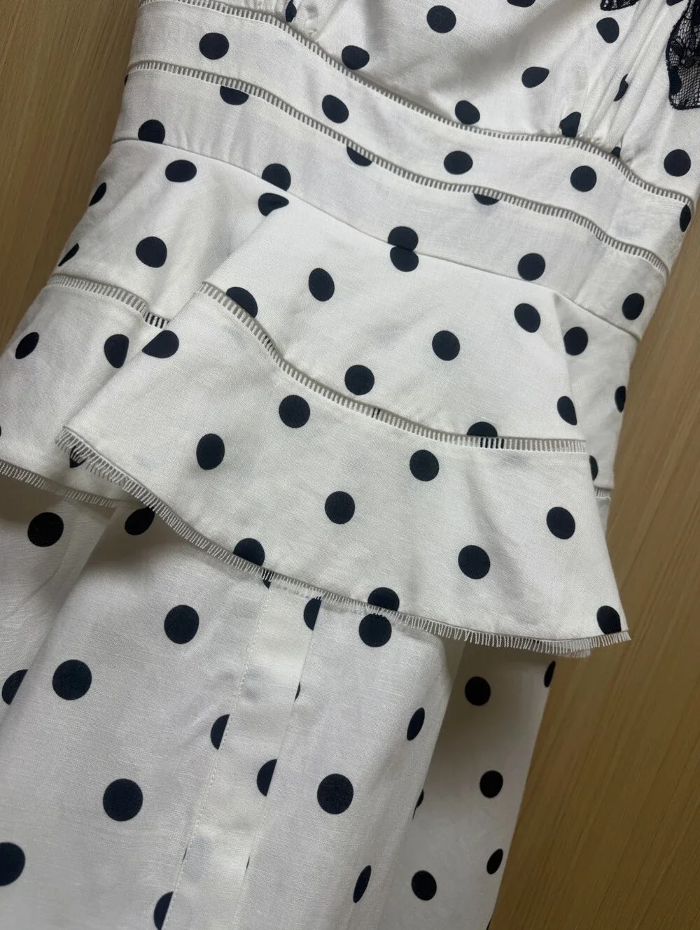 Self Portrait White Polka Dot Linen Midi Dress - Picture 10 of 16